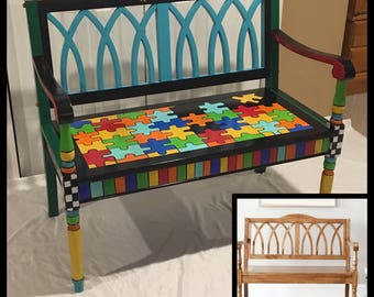 Whimsical Painted Furniture, Whimsical Painted Bench, Custom painted bench, Kids bench, youth chairs Painted Chair hand painted home decor