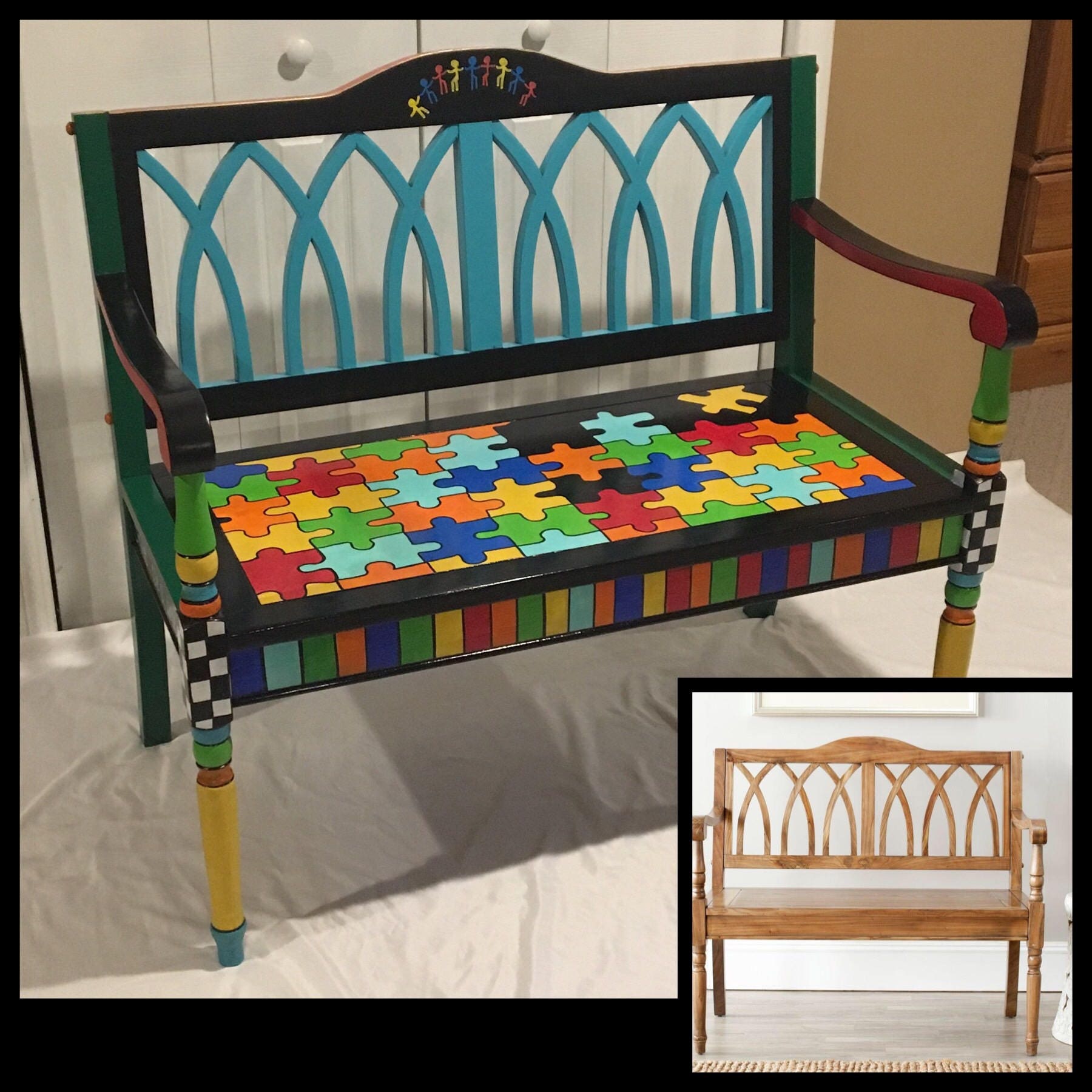 Painted wooden cheap bench