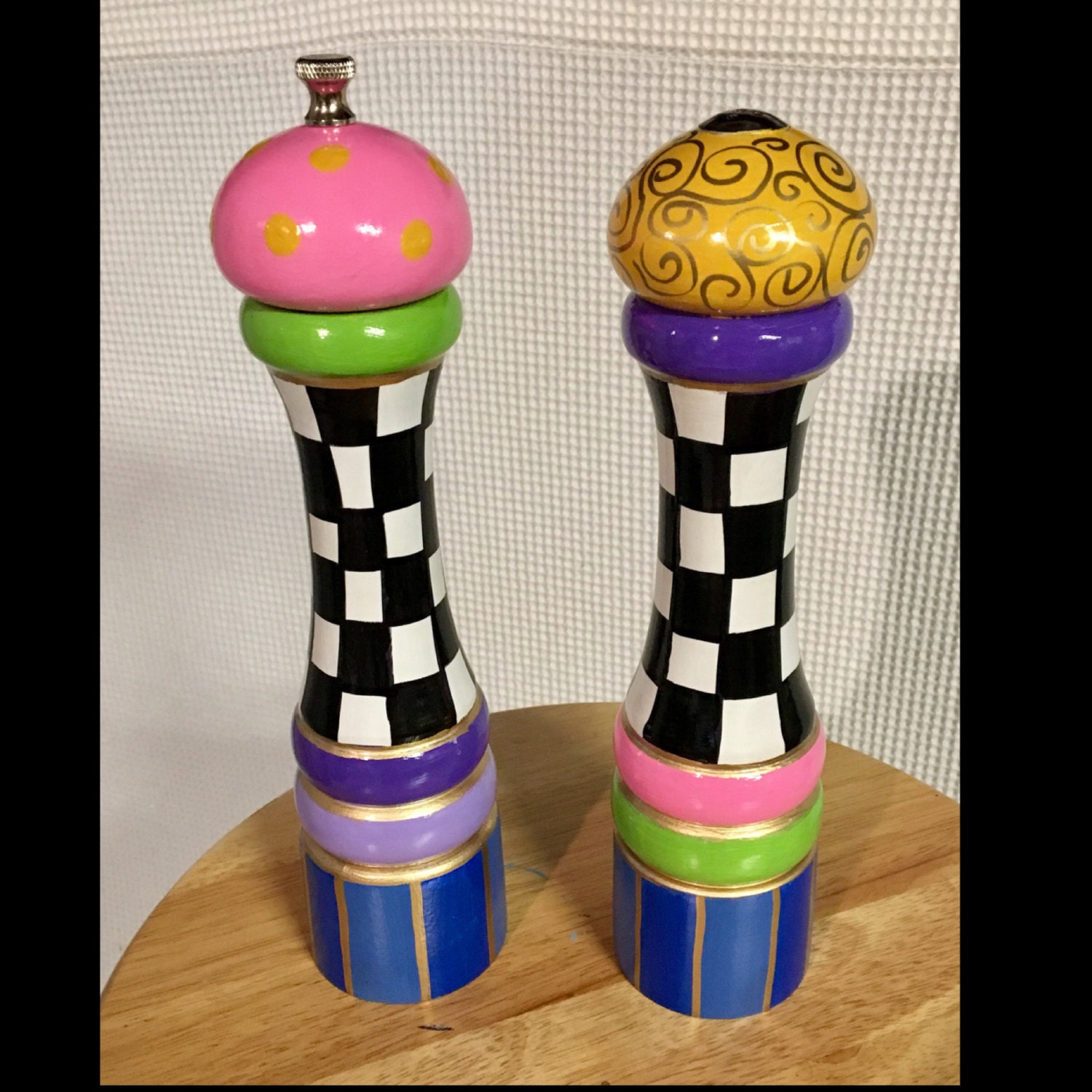 10 inch pepper salt mill // Painted salt pepper set // Etsy