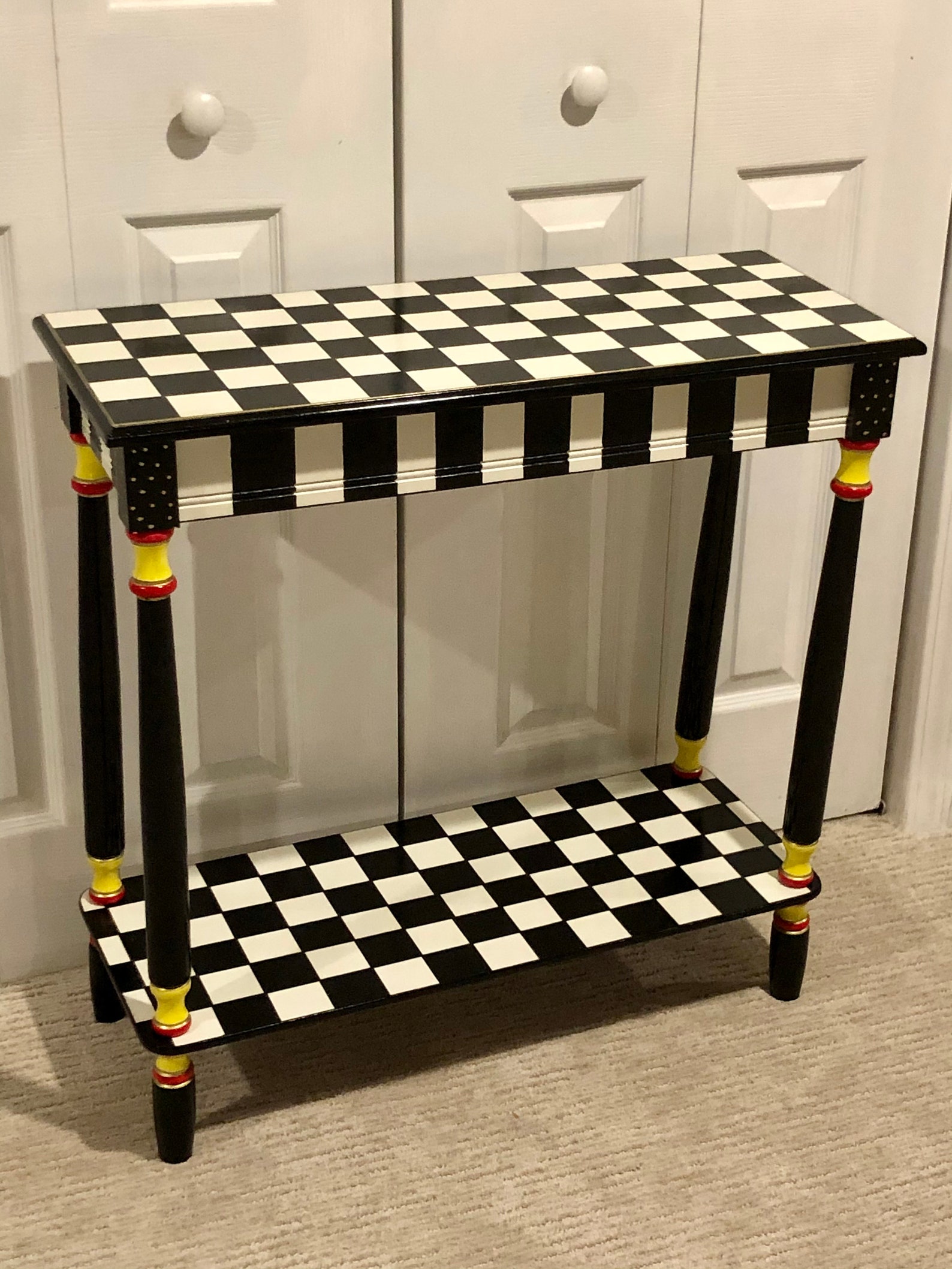 Console Table Black and White Checkered Console Table Hand Etsy