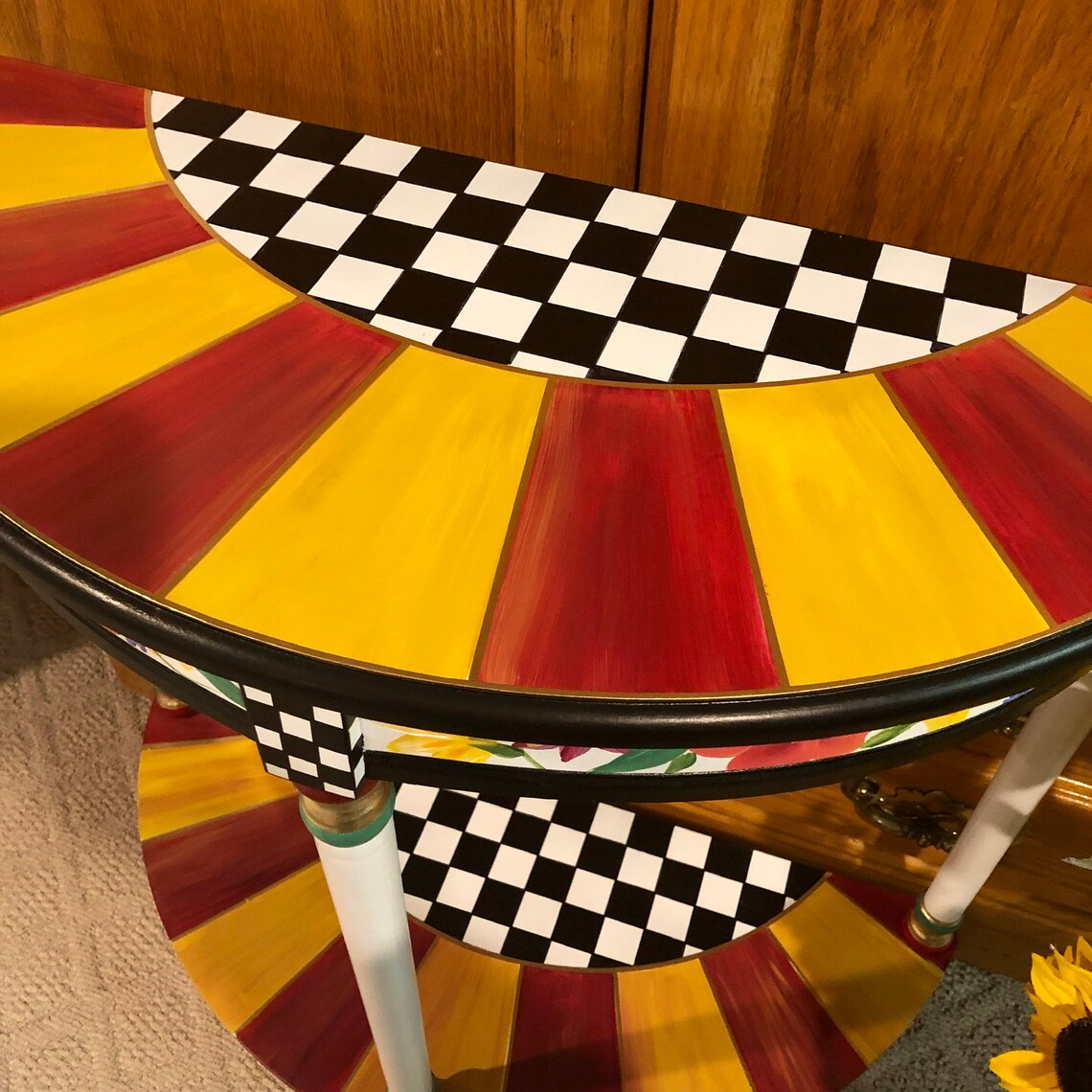 Whimsical Painted Furniture Half Moon Table Crescent Table Etsy
