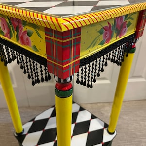 Harlequin Accent Table Square, Whimsical Painted Harlequin Table, Alice in wonderland table, hand painted home decor, Painted accent table