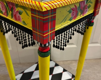 Harlequin Accent Table Square, Whimsical Painted Harlequin Table, Alice in wonderland table, hand painted home decor, Painted accent table