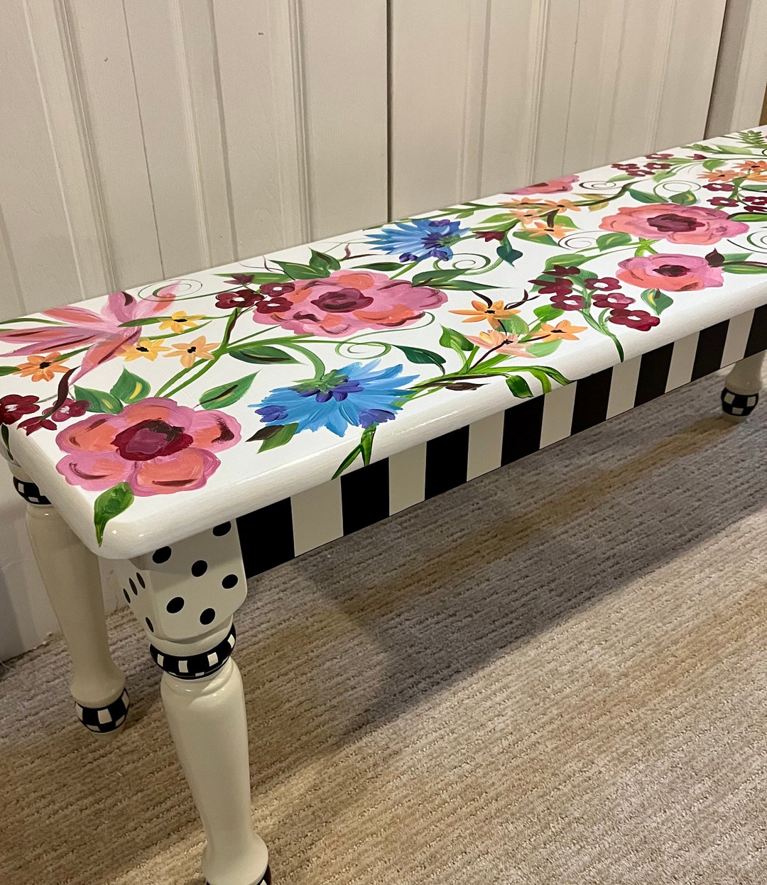 Whimsical Painted Bench Furniture, Whimsical Painted Bench, Farmhouse
