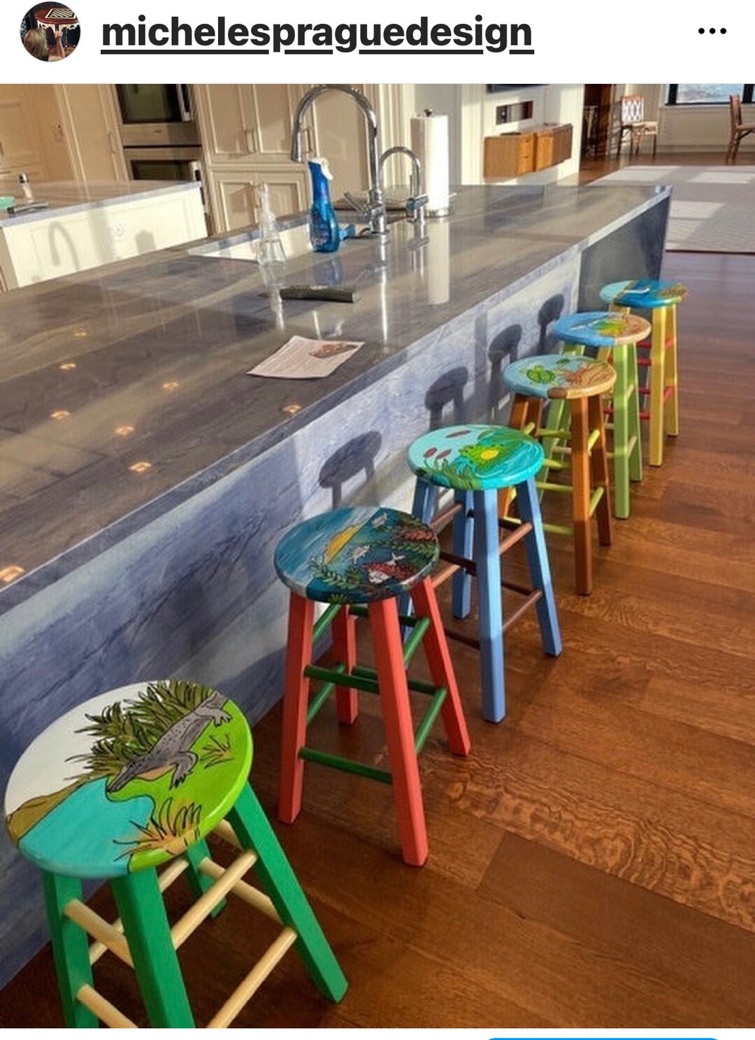 Whimsical Painted Bar Stool, Nautical Painted Barstool, Whimsical