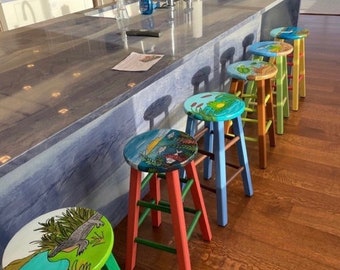 Whimsical Painted bar stool, Nautical painted barstool, Whimsical painted bar stool, beach themed furniture hand painted