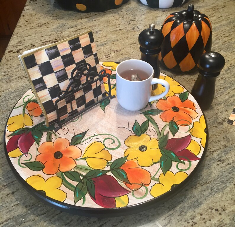 Painted Lazy Susan 18 Painted Turntable Whimsical Etsy