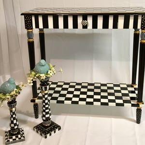 Whimsical Painted Furniture, Painted Console Table, Whimsical Painted Table, Black and white checkered Tablepainted furniture hand painted