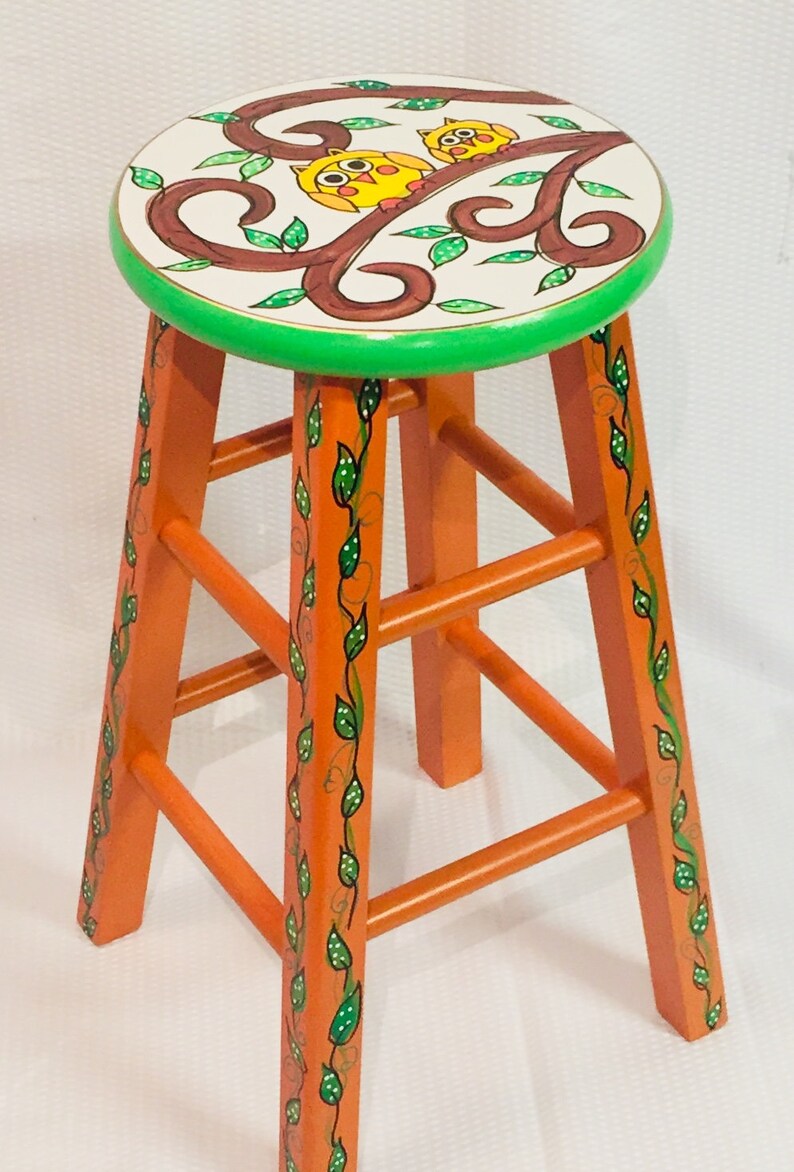 Whimsical Painted Furniture Painted Bar Stool Hand Painted Etsy