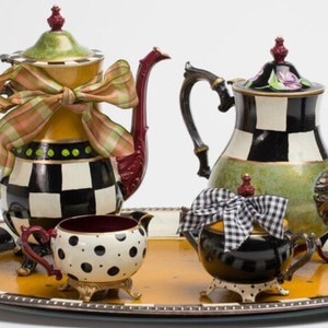 Painted Tea Set, painted Silver Tea Set, Whimsical Painted Tea Set,  hand painted , home decor, silver tea set