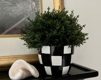 Faux Green Cedar in Black white Painted Pot - Potted cedar Plant - Faux greenery Plant Home Decor - Home Greenery Artificial Plants
