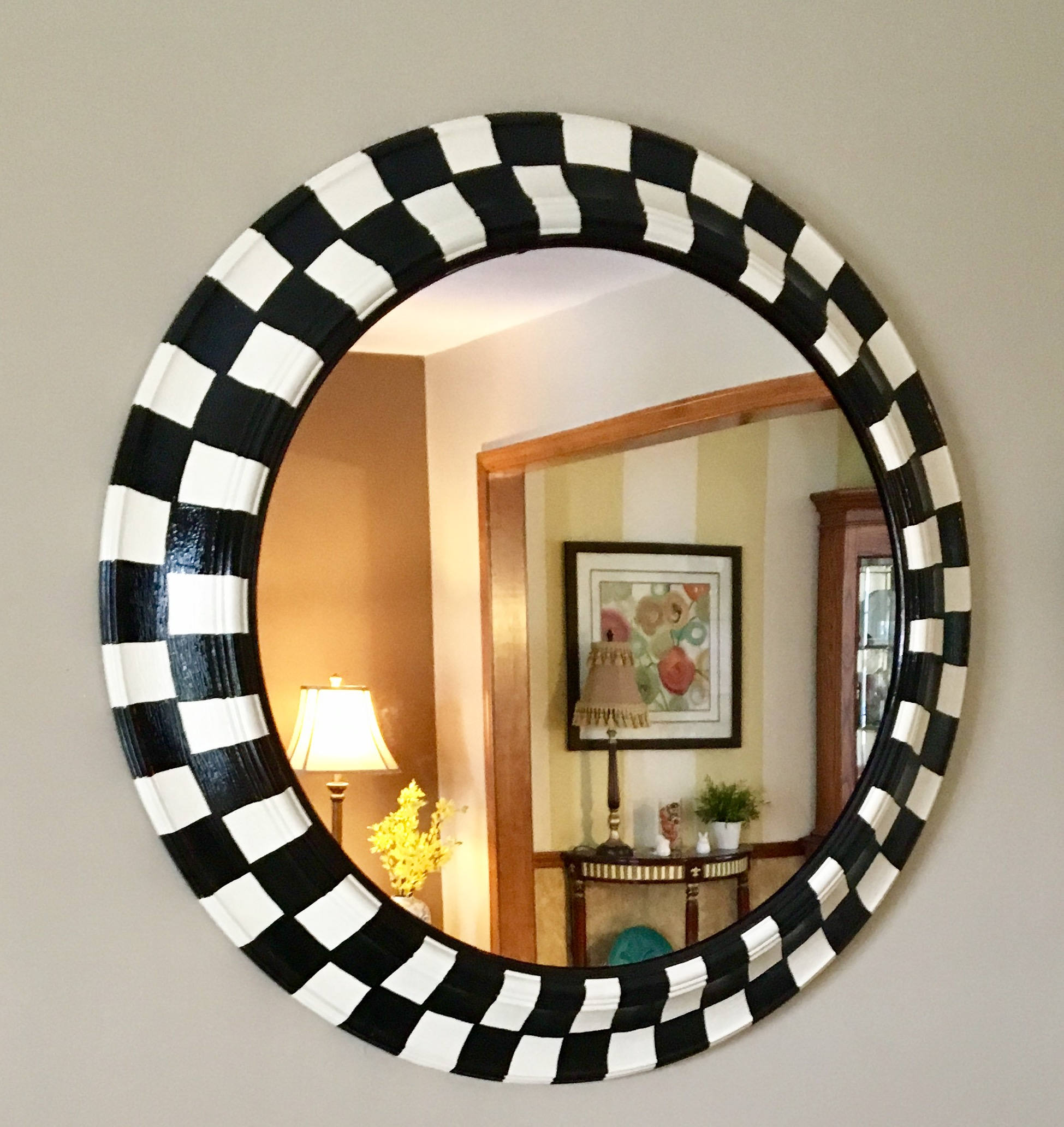 picture Hand Painted Funky Painted Mirror Frames whimsical painted mirror 24 round black and white checked mirror wall mirror hand painted home decor 24 round wall mirror