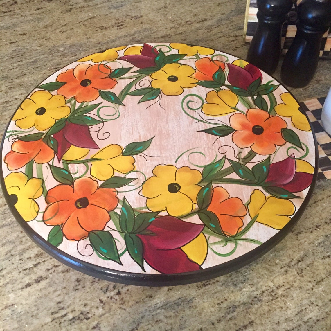 Painted Lazy Susan 18 Painted Turntable Whimsical Etsy