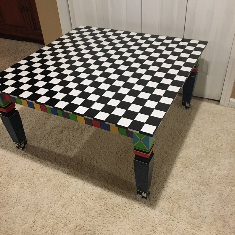 Whimsical Painted Coffee Table Black and White Square Coffee Etsy