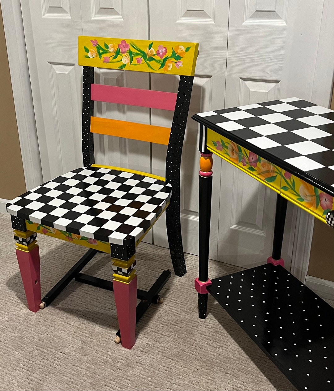 Painted Desk Chair, Dining Chair, Floral Hand Painted Chair, Custom