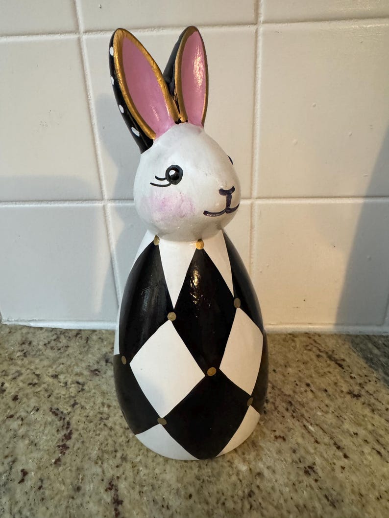 Whimsical Painted Bunny Rabbit Trio for Indoors or Outdoors, Black and ...