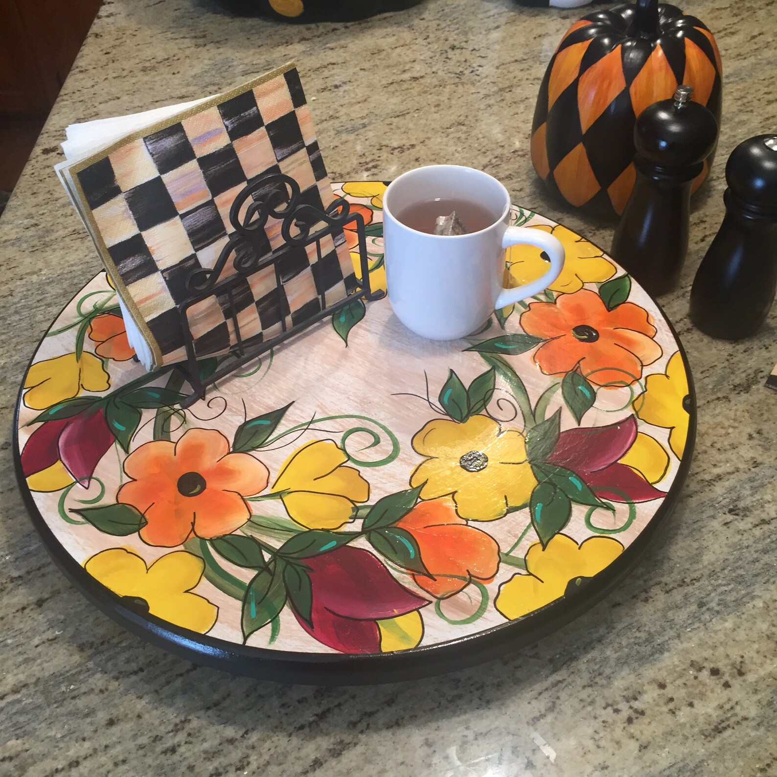 Painted Lazy Susan 18 Painted Turntable Whimsical Etsy