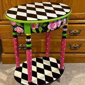 Whimsical Painted oval table Furniture, Whimsical Painted Table, Whimsical Painted Furniture, Harlequin Table, Alice in wonderland furniture