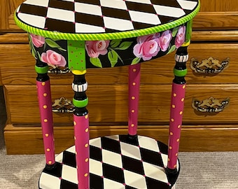 Whimsical Painted oval table Furniture, Whimsical Painted Table, Whimsical Painted Furniture, Harlequin Table, Alice in wonderland furniture