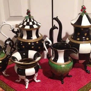 Painted Tea Set // Painted Silver Tea Set // Whimsical Painted Tea Set // Custom Painted Tea Set hand painted home decor