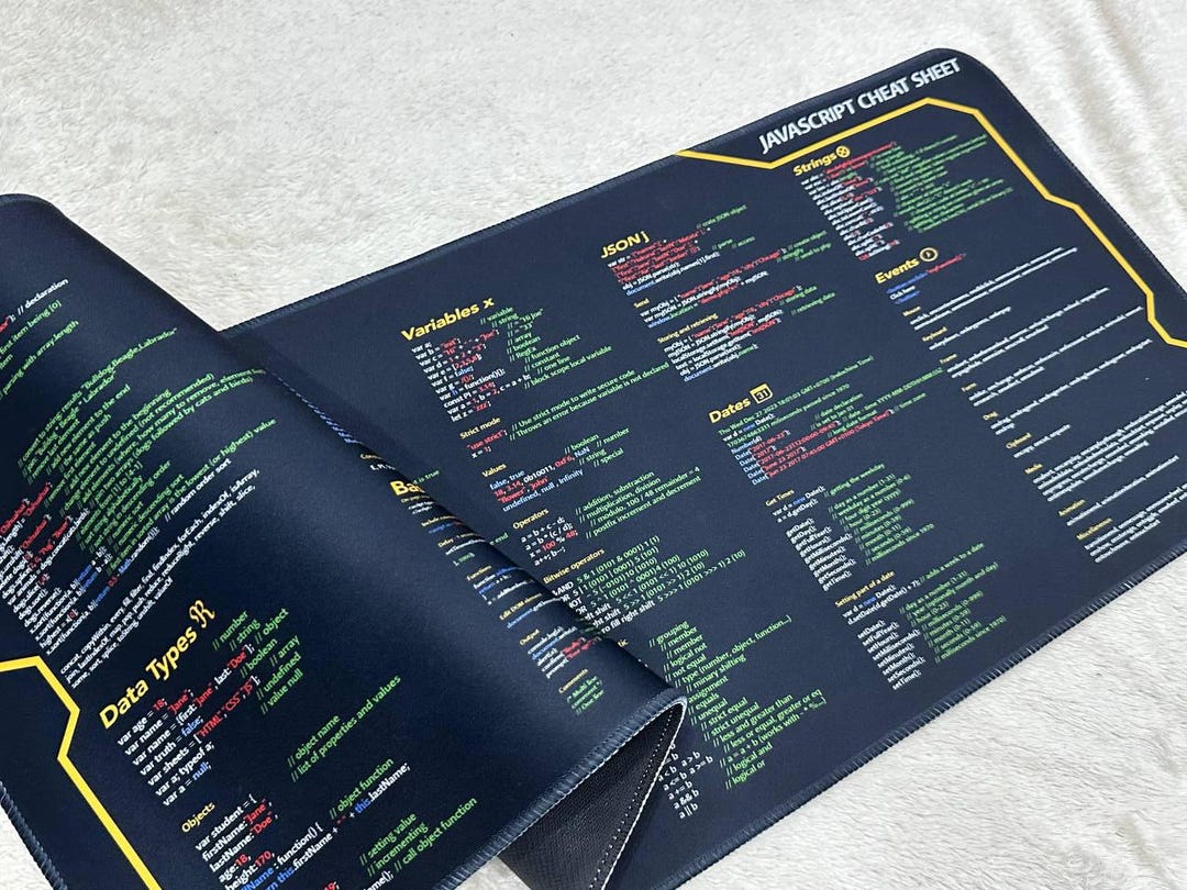 Javascript Cheat Sheet Desk Mat for Software Development, Web ...