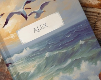 Personalized SEAGULLS Journal | Original Watercolor Style Art | Unique Vacation Gift | Custom Summer Notebook, Beach Diary, Ocean Seashore