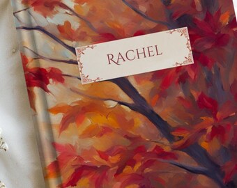 Personalized AUTUMN LEAVES Journal for Women | Original Artwork Watercolor Style | Unique Gift for Her | Custom Fall Notebook, Writing Diary