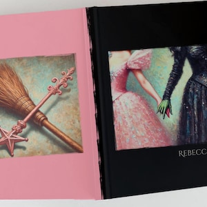 Diario personalizzato WICKED, regalo con pittura ad olio, Glinda, la Strega Cattiva di Oz ed Elphaba, quaderno a tema fiabesco personalizzato, regalo a tema Wicked.