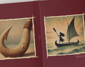 Diario personalizado de MOANA, cuaderno de tapa dura con diseño de princesa pintada al óleo, regalo personalizado de diario polinesio, regalo artístico único de Moana y Maui Hook