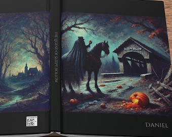Diario personalizado de Sleepy Hollow con arte original de estilo pintura al óleo / Regalo único de jinete sin cabeza / Decoración de Halloween personalizada para otoño