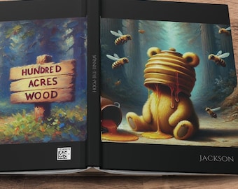 Personalized WINNIE-THE-POOH Journal | Original Oil Paint Style Art | Unique Bookish Gift | Custom Pooh Notebook, Hundred Acre Woods