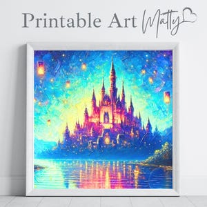 Afdrukbare RAPUNZEL LIGHTS originele olieverf stijl Art Print Disney Square Wall Art Instant digitale download Rapunzel Decor Home kinderkamer kunst