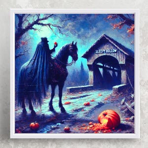 HEADLESS HORSEMAN Original Oil Paint Style Art Matte Square Print Poster, Sleepy Hollow Headless Horseman Wall Art Decor Macabre Halloween