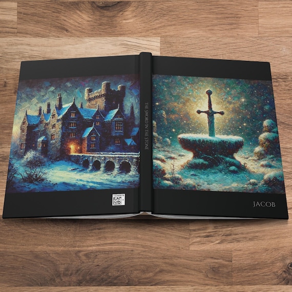 Personalized SWORD IN STONE Journal | Original Oil Paint Style Art | Unique Bookish Gift for Him | Custom Arthurian Notebook, King Arthur