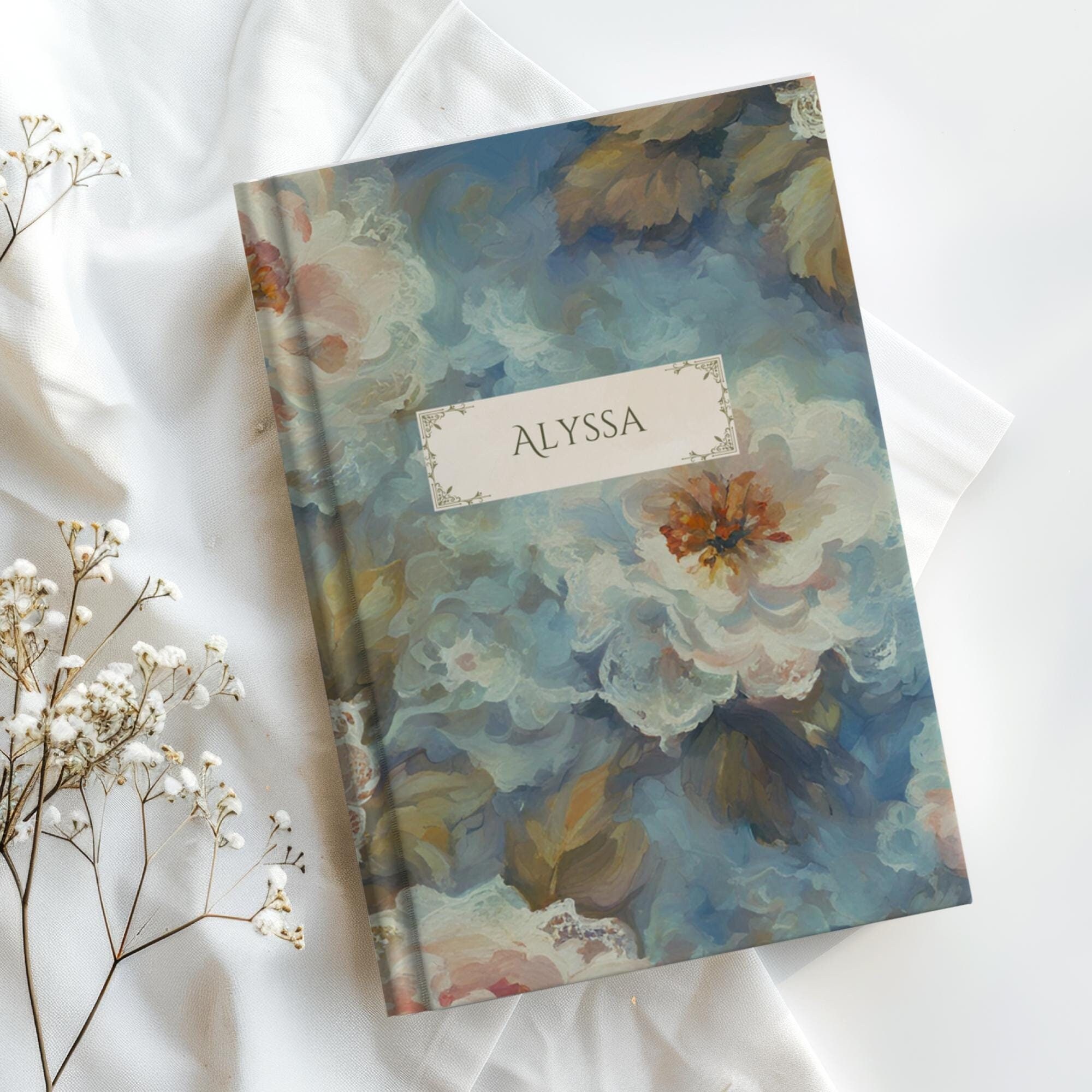 Personalized FLORAL Journal for Women | Original Artwork Watercolor Style | Unique Gift for Her | Custom Flowers Notebook, Writing Diary