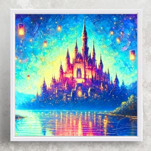 RAPUNZEL LANTERNS Original Oil Paint Style Art | Matte Square Print Poster Disney Tangled Corona Castle Rapunzel Wall Art Decor Home Nursery