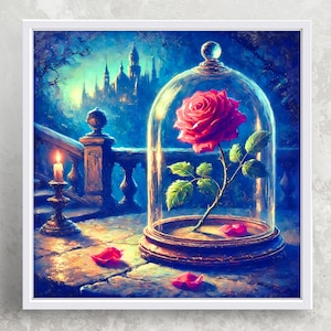 BEAUTY And THE BEAST Original Oil Paint Style Art Matte Square Print Poster Disney Beauty & the Beast Belle Rose Wall Art Decor Home Nursery