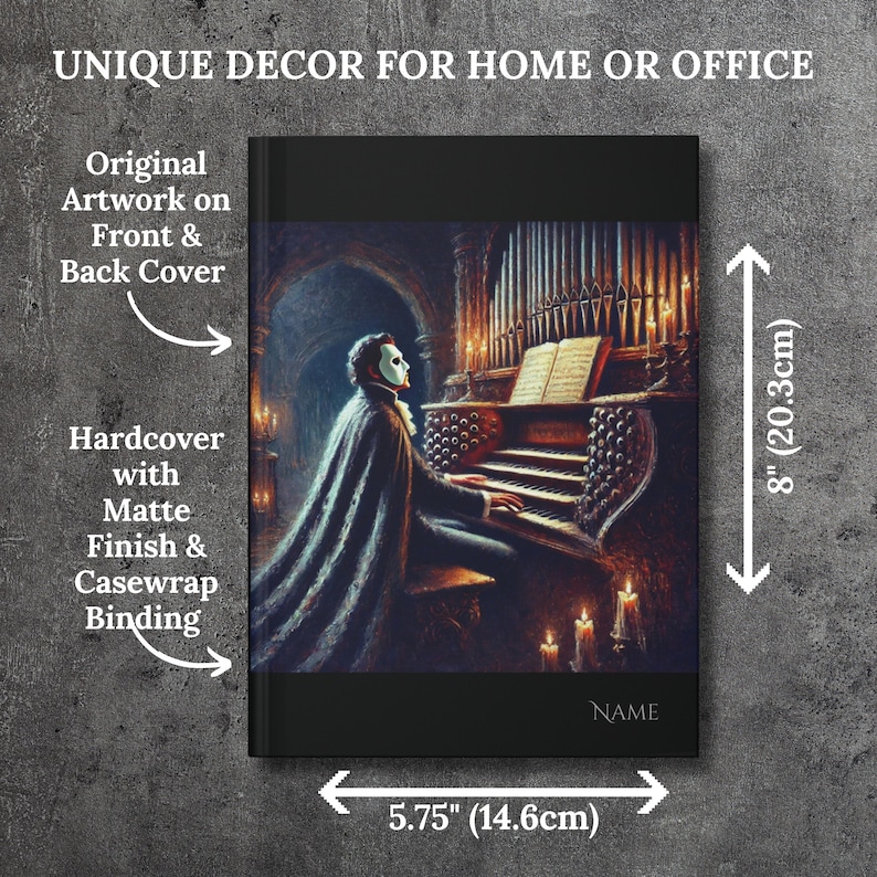 May include: A hardcover book with a matte finish and casewrap binding. The cover features an illustration of a person playing a pipe organ in a dark, gothic setting. The book measures 8 inches by 5.75 inches.