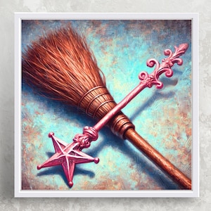 GLINDA & WICKED WITCH Original Oil Paint Style Art Matte Square Print Poster Wicked Wall Art Decor Home Broadway Wicked Art Wand Broom