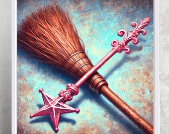 GLINDA & WICKED WITCH Original Oil Paint Style Art Matte Square Print Poster Wicked Wall Art Decor Home Broadway Wicked Art Wand Broom