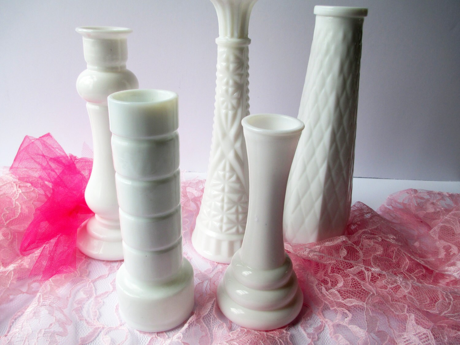 Vintage Milk Glass Bud Vase Collection of Five Brody Etsy