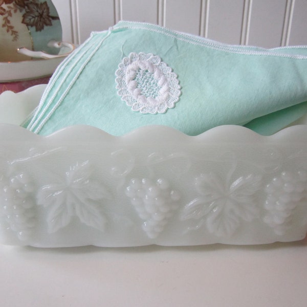 Vintage Fire King Milk Glass Grape Motif Planter