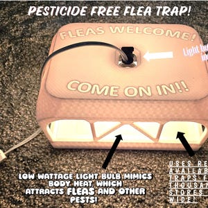 Flea & Bug Trap with Light Bulb + 2 Glue Boards – Refill with Cheap Mouse Traps – 3D Printed PETG – Indoor Insect Catcher