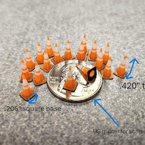 20pcs- 1/64 Scale Highway Traffic Safety Cones (True 1/64 scale highway traffic cones) for Slot Cars, Hot Wheels, and Matchbox cars (20pcs)
