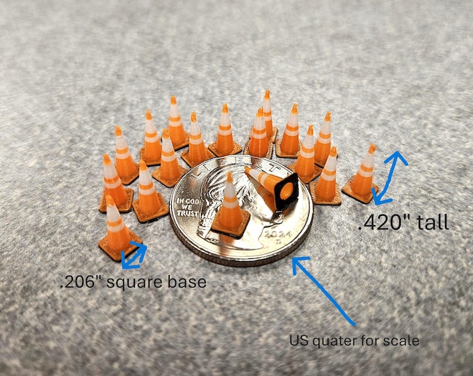 20pcs- 1/64 Scale Highway Traffic Safety Cones (True 1/64 scale highway traffic cones) for Slot Cars, Hot Wheels, and Matchbox cars (20pcs)