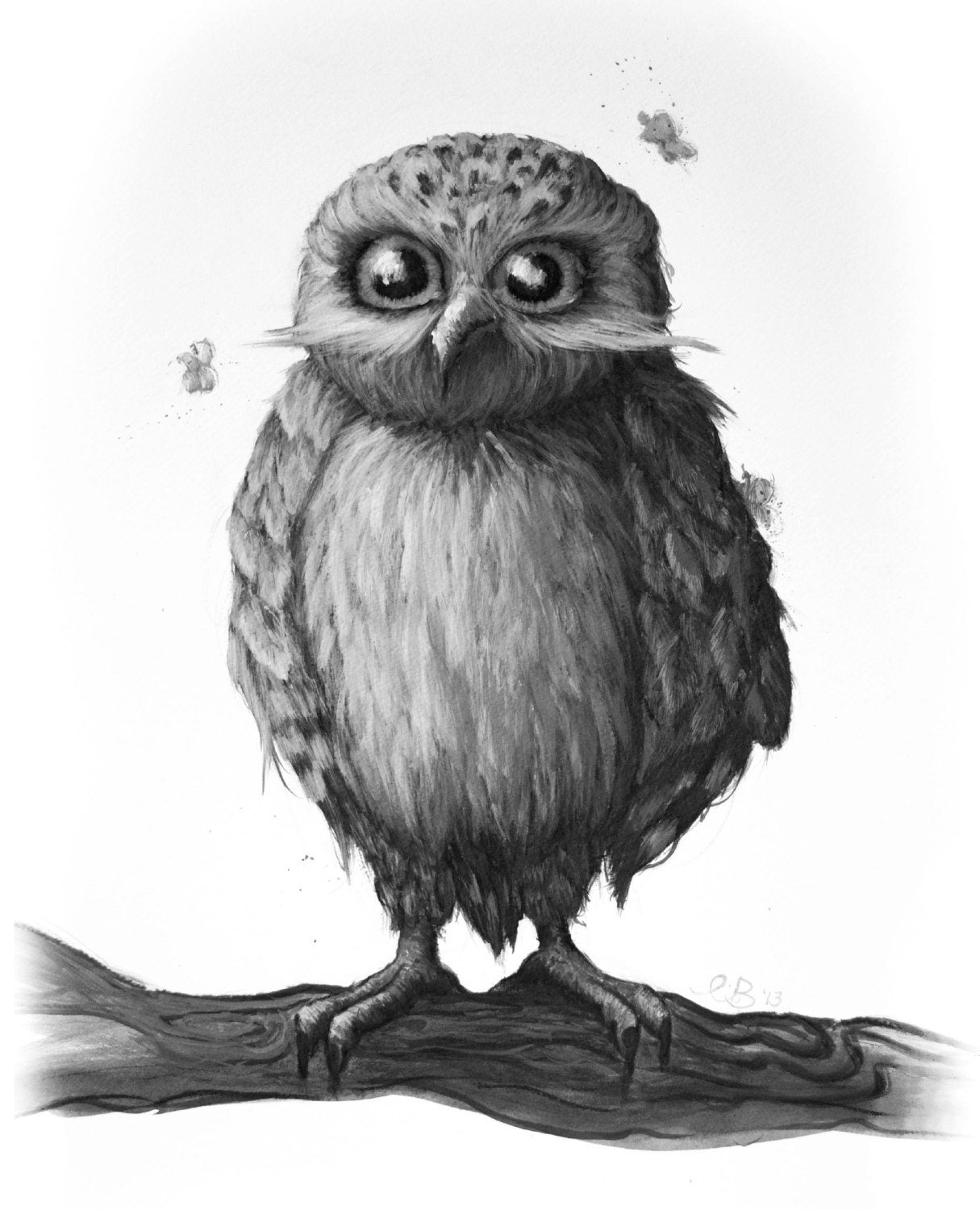 Buho pintado acrílico en escala de grises enmarcado | Etsy