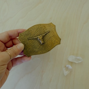 FREE SHIPPING ~ Vintage Brass Belt Buckle with Longhorn