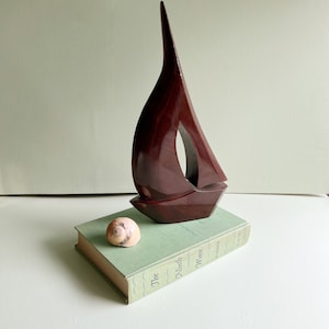 FREE SHIPPING ~ Vintage Carved Genuine Barbados Mahogany Wooden Boat Sculpture