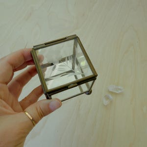 FREE SHIPPING ~ Vintage Glass and Brass Box with Hinged Lid and Etched Flower