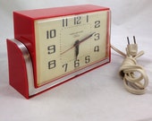 Gorgeous Vintage Kitchen Clock made with Red Bakelite and Chrome